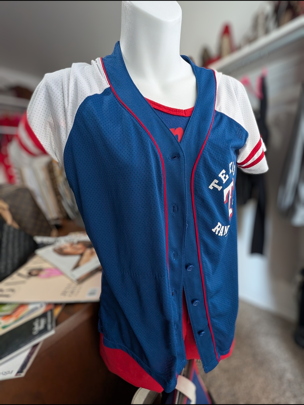 Texas Rangers Women's Blue & Red Baseball Jersey - Picture 3 of 4
